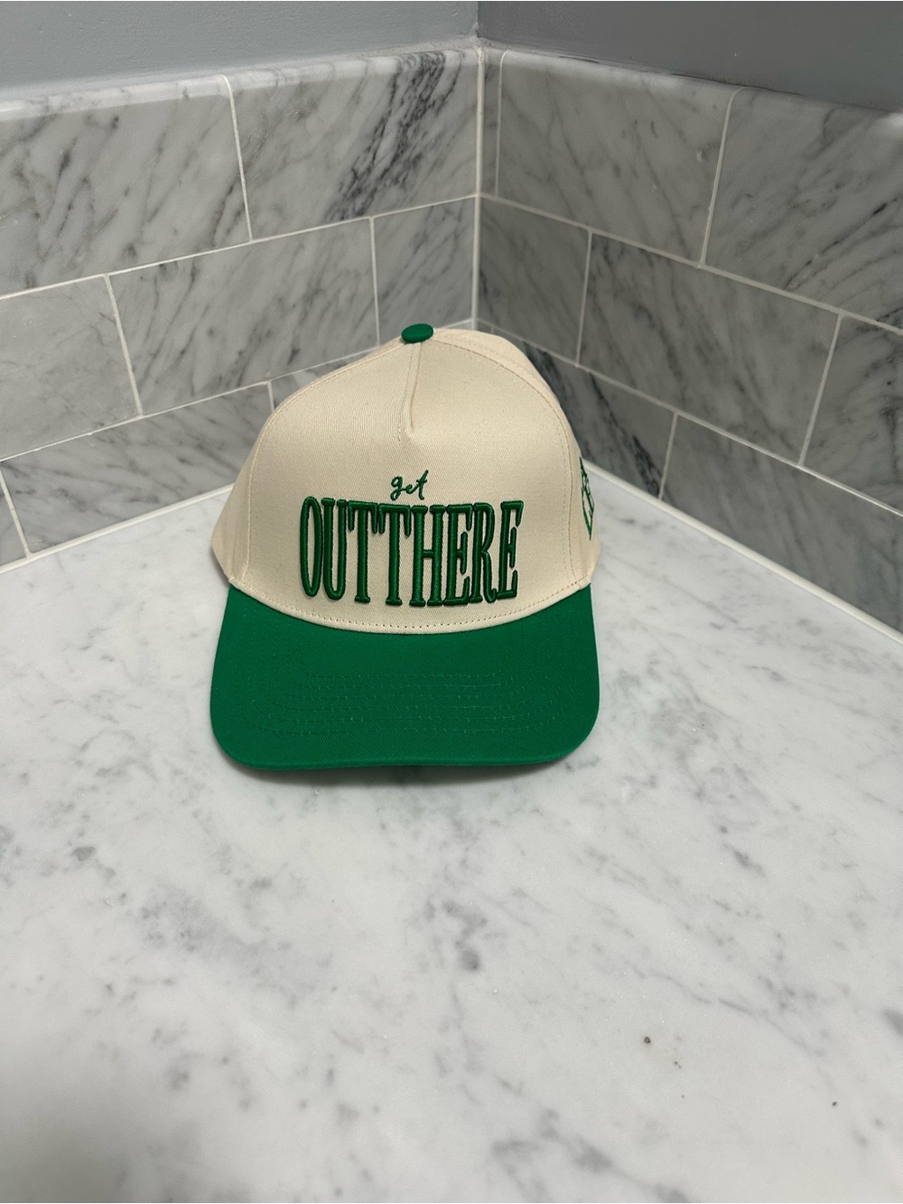 Get Out There Cream and Green Baseball Cap